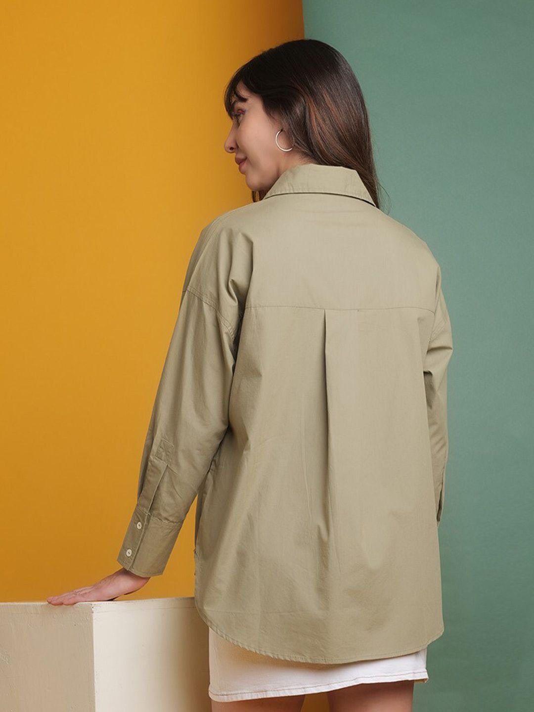 Green Solid Long Sleeves Regular Shirt