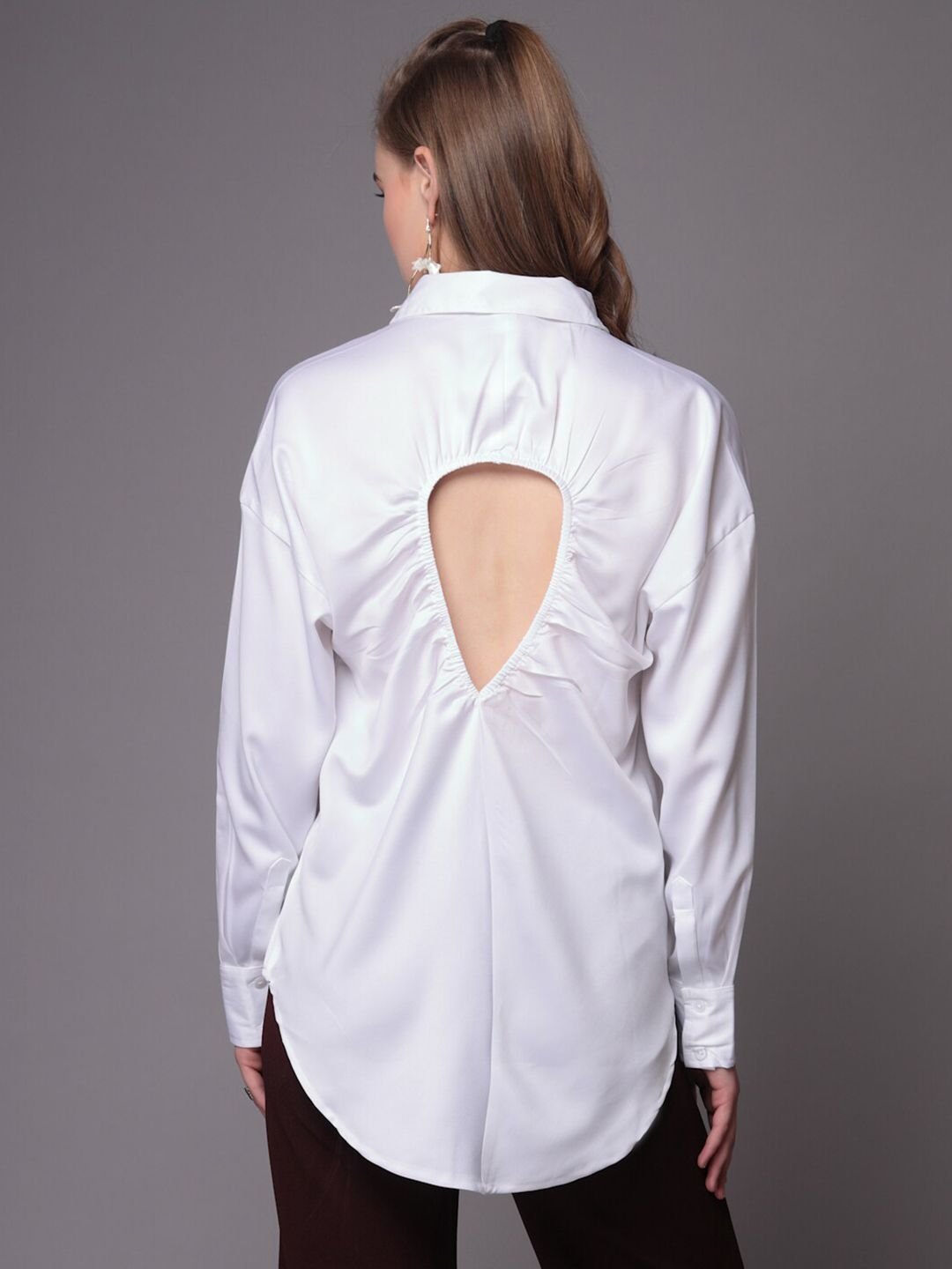 White Solid Long Sleeves Oversized Shirt