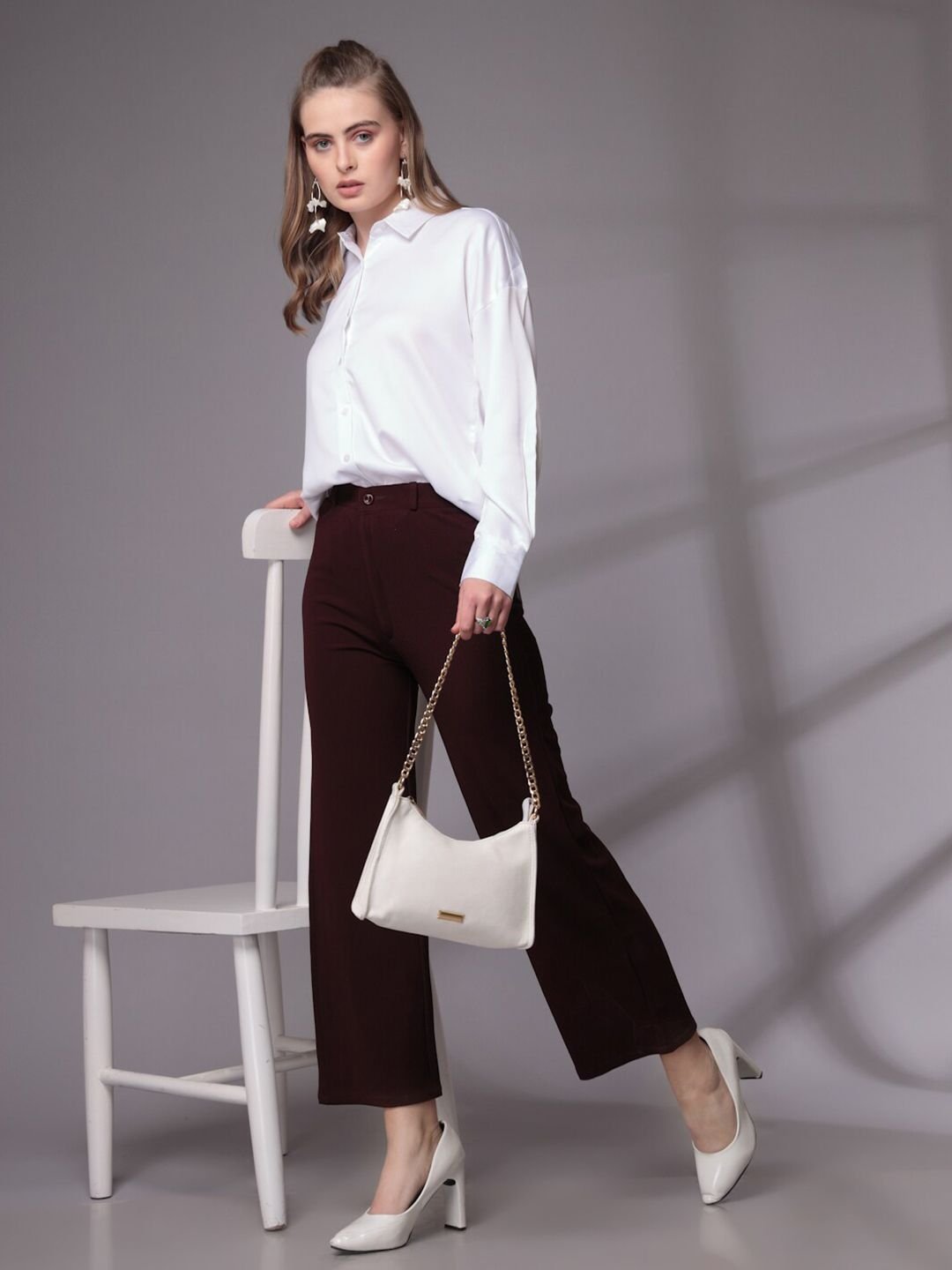 White Solid Long Sleeves Oversized Shirt