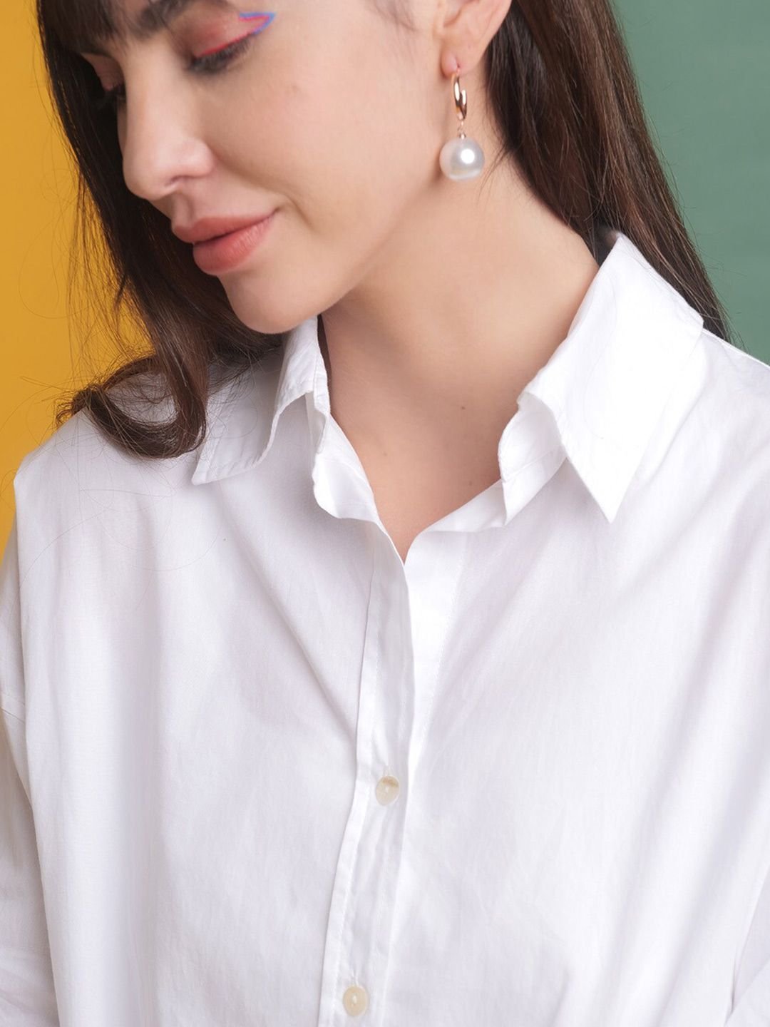 White Solid Long Sleeves Oversized Shirt