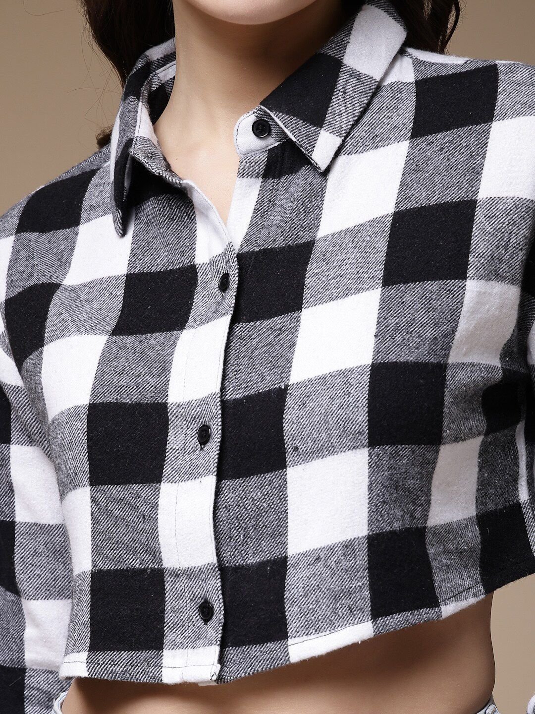 Monochrome Checked Long Sleeves Regular Shirt