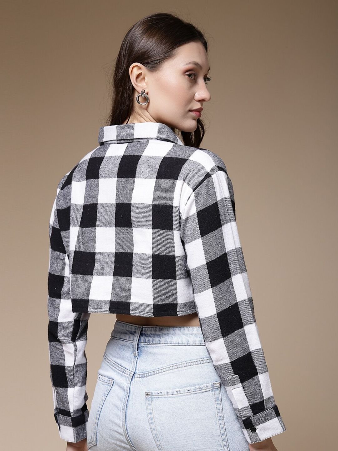 Monochrome Checked Long Sleeves Regular Shirt