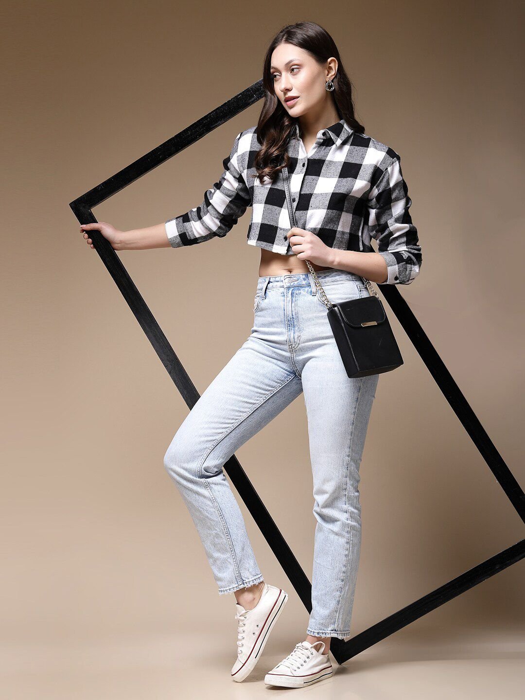 Monochrome Checked Long Sleeves Regular Shirt