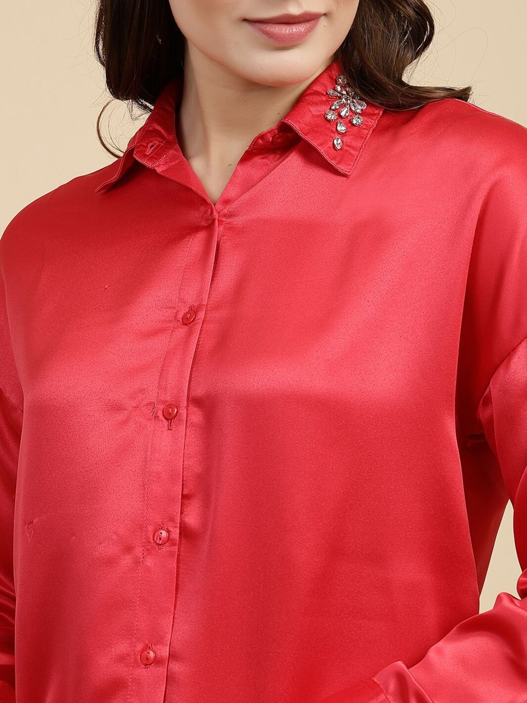 Red Solid Long Sleeves Regular Shirt