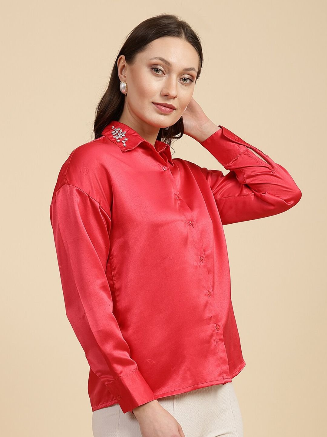 Red Solid Long Sleeves Regular Shirt