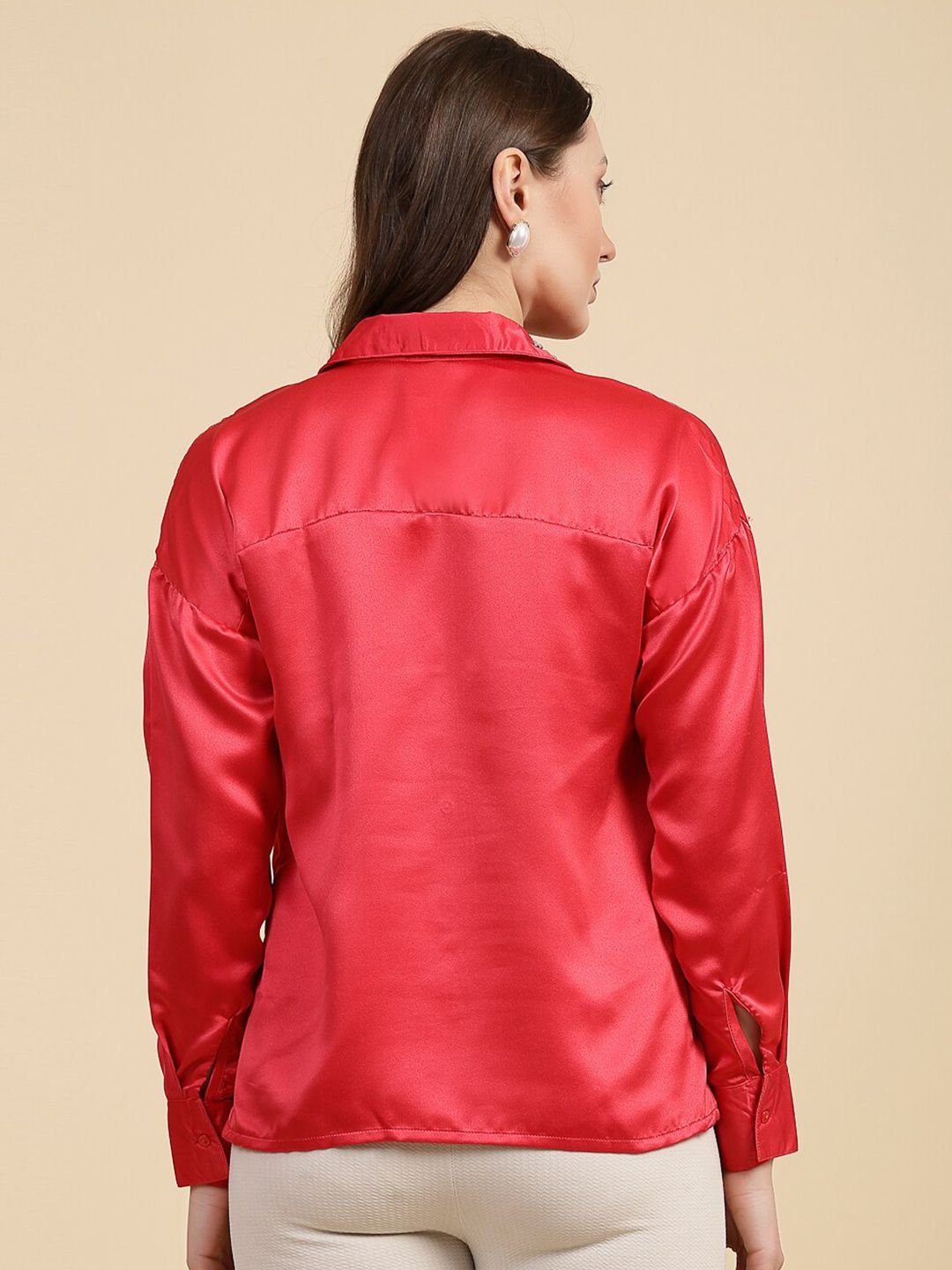 Red Solid Long Sleeves Regular Shirt