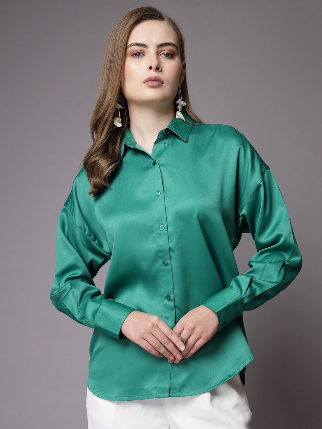 Green Solid Long Sleeves Regular Shirt