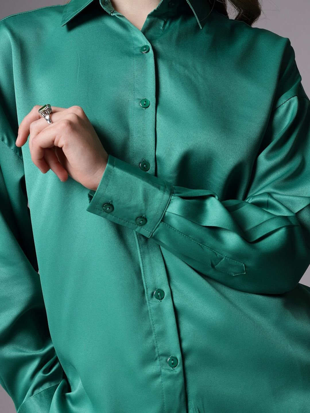 Green Solid Long Sleeves Regular Shirt