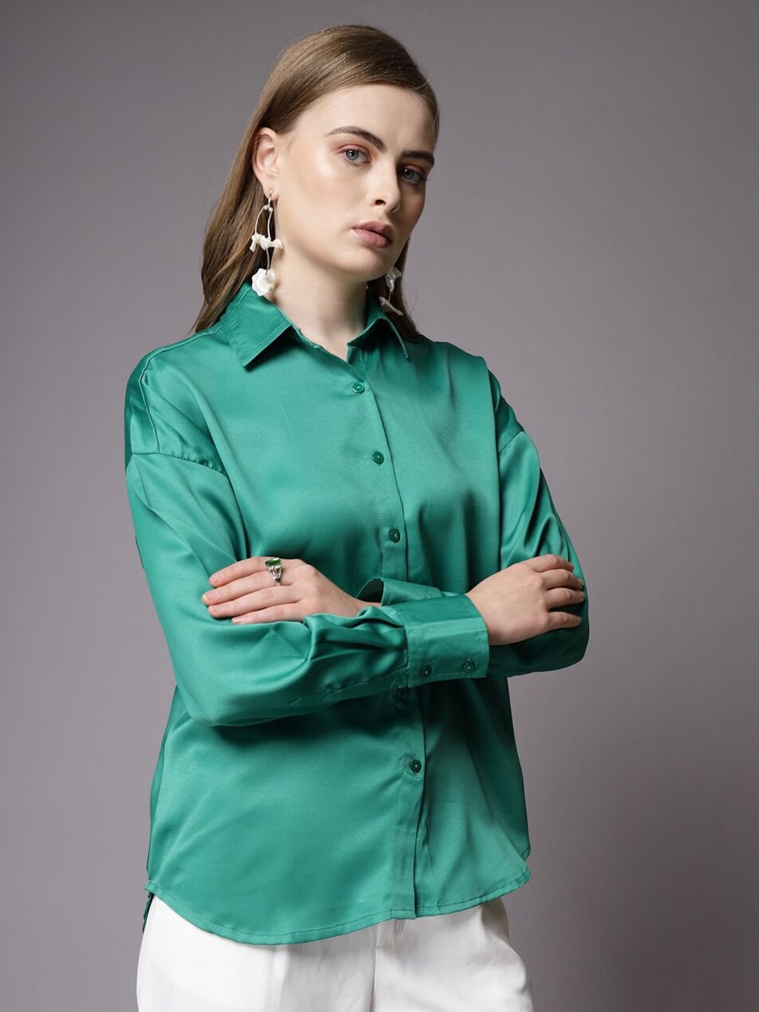 Green Solid Long Sleeves Regular Shirt