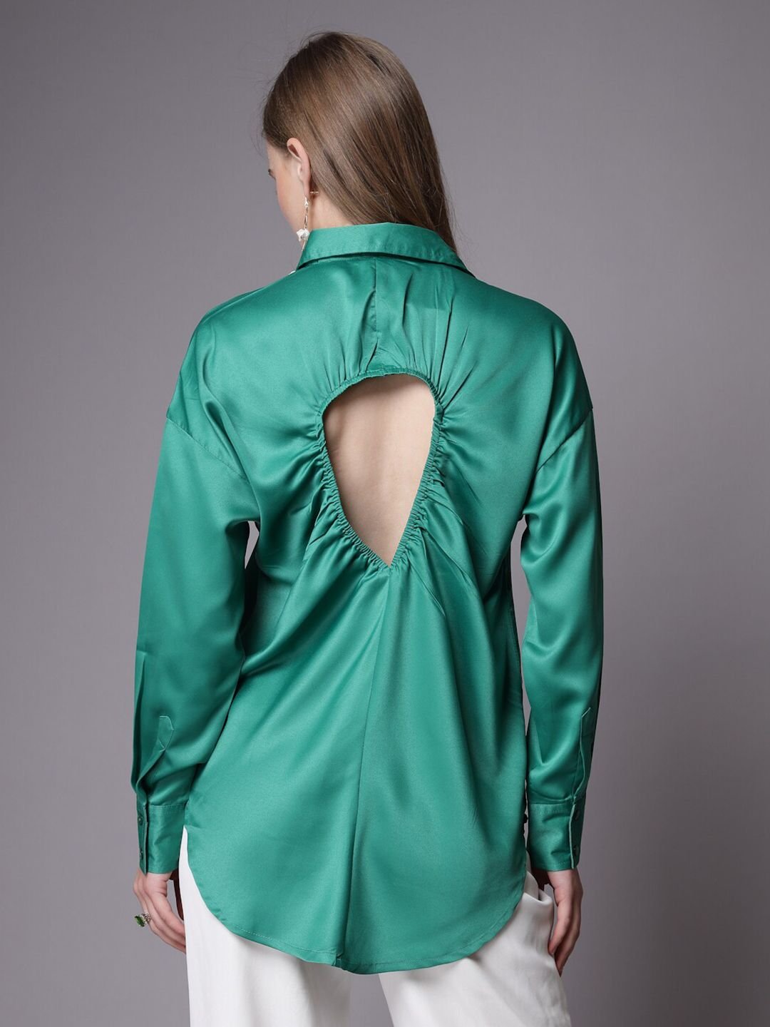 Green Solid Long Sleeves Regular Shirt