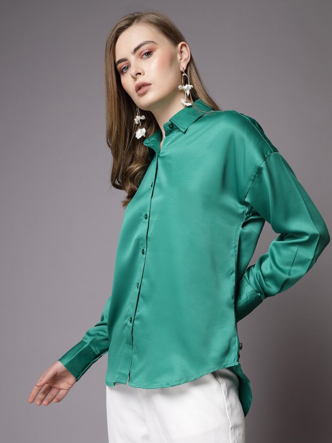 Green Solid Long Sleeves Regular Shirt