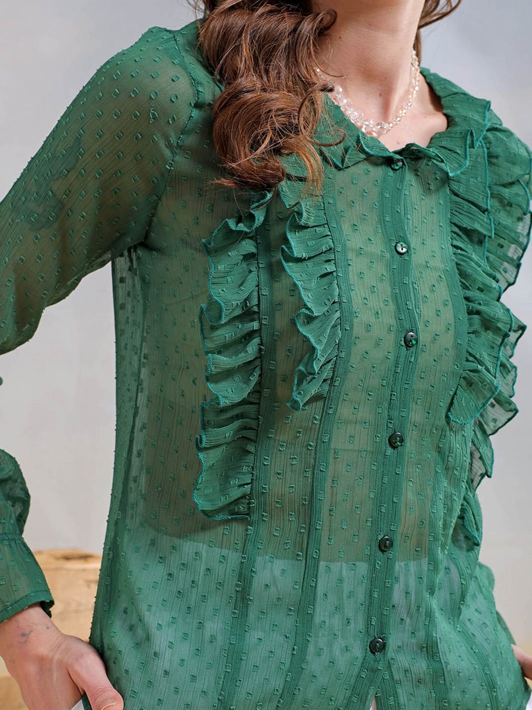 Green Solid Long Sleeves Regular Shirt
