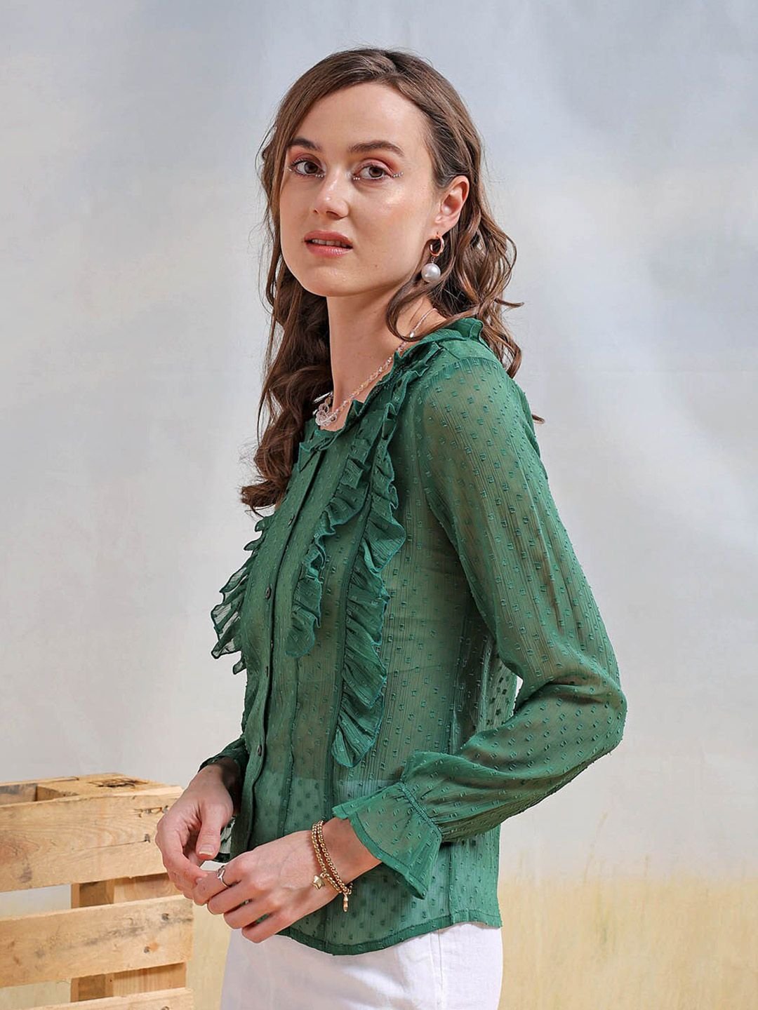 Green Solid Long Sleeves Regular Shirt