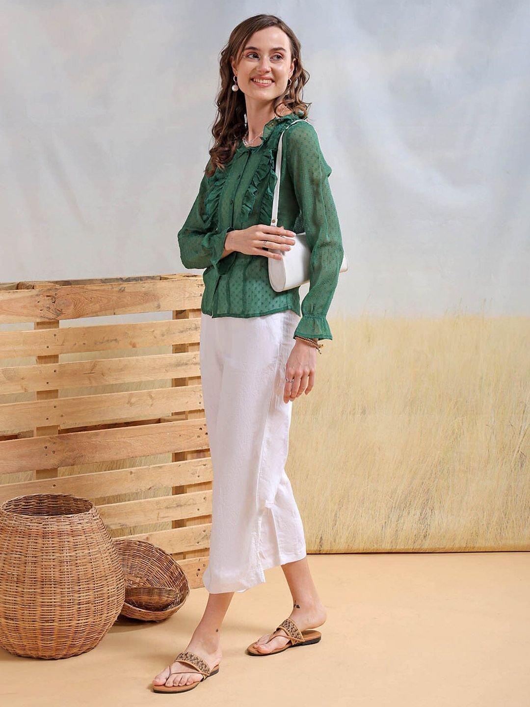Green Solid Long Sleeves Regular Shirt