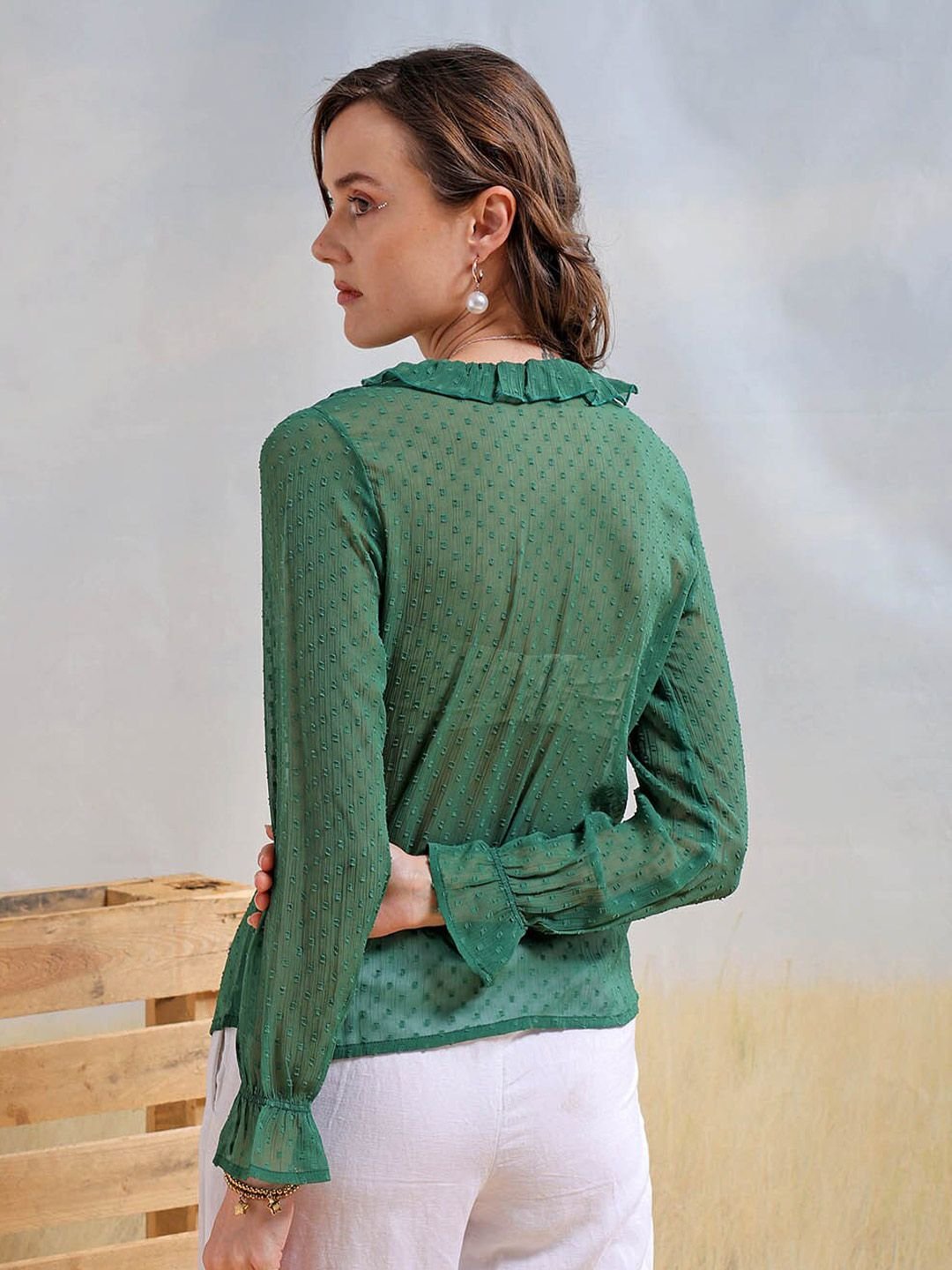 Green Solid Long Sleeves Regular Shirt