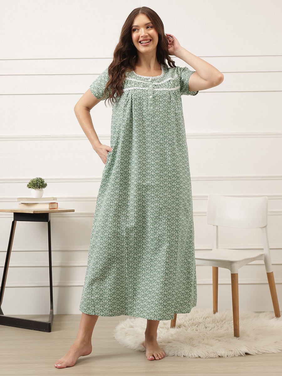 Emerald Green Comfort Nightdress with Lace Detail