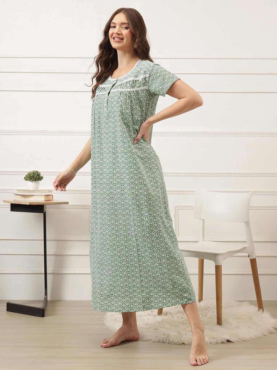 Emerald Green Comfort Nightdress with Lace Detail
