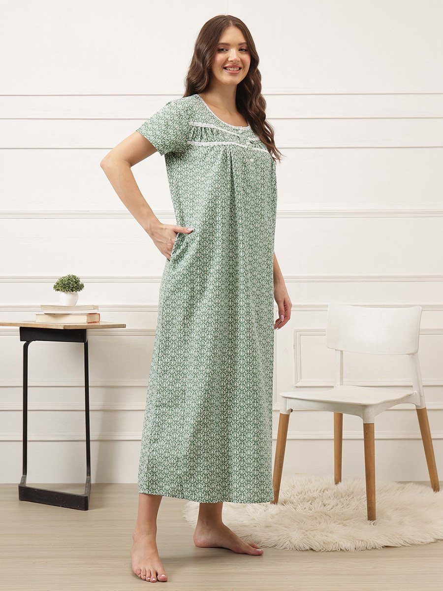 Emerald Green Comfort Nightdress with Lace Detail