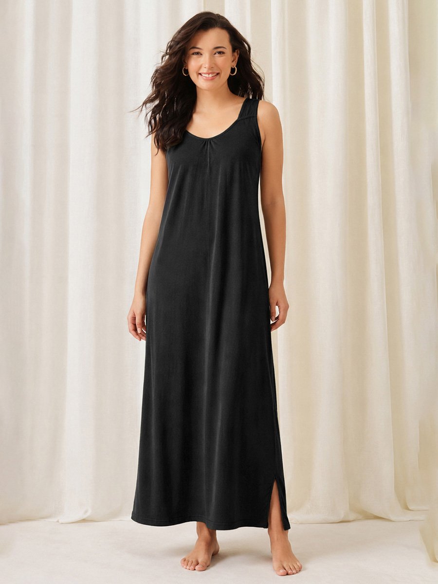 Black Maxi Nightdress with Side Slits