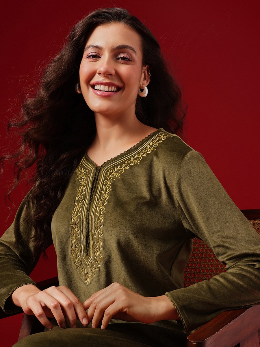 Olive Green Velour Nightdress