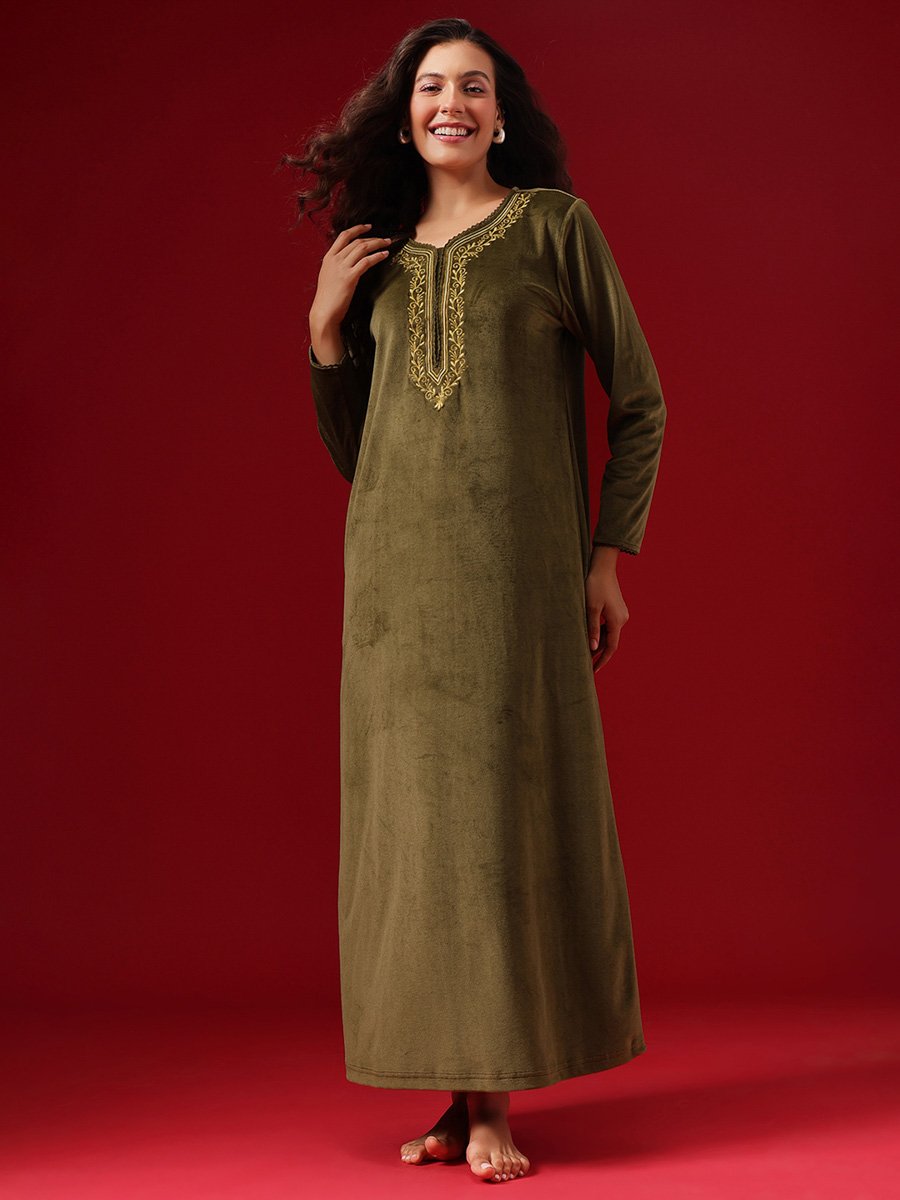 Olive Green Velour Nightdress