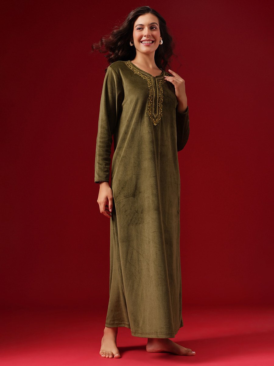 Olive Green Velour Nightdress