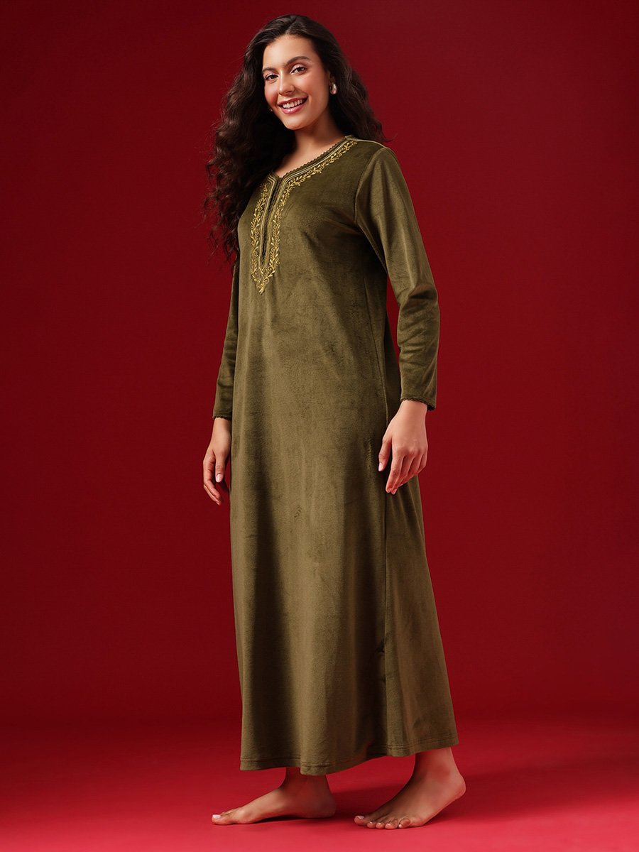 Olive Green Velour Nightdress
