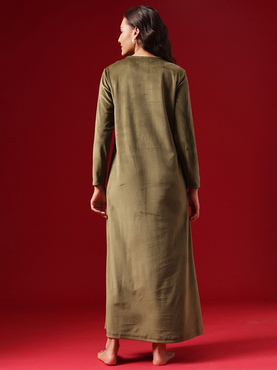 Olive Green Velour Nightdress