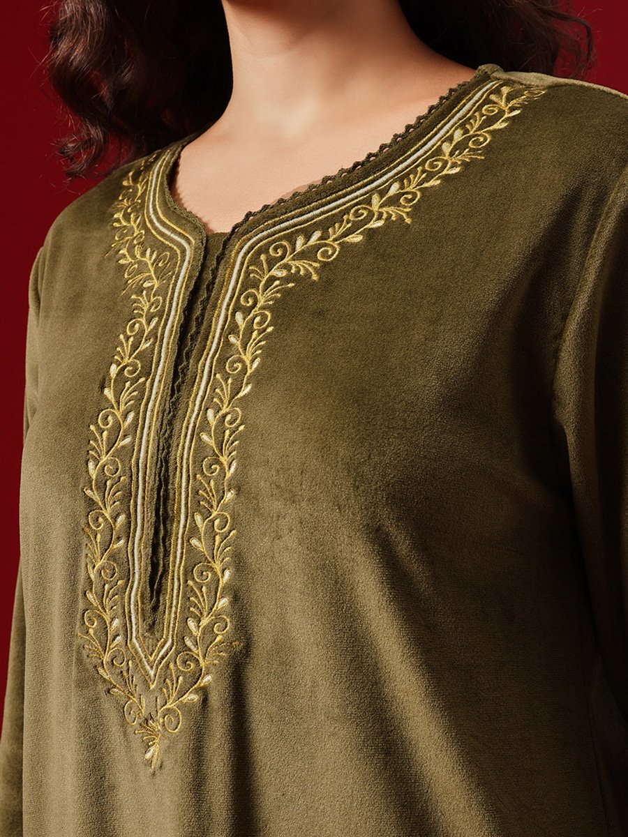Olive Green Velour Nightdress