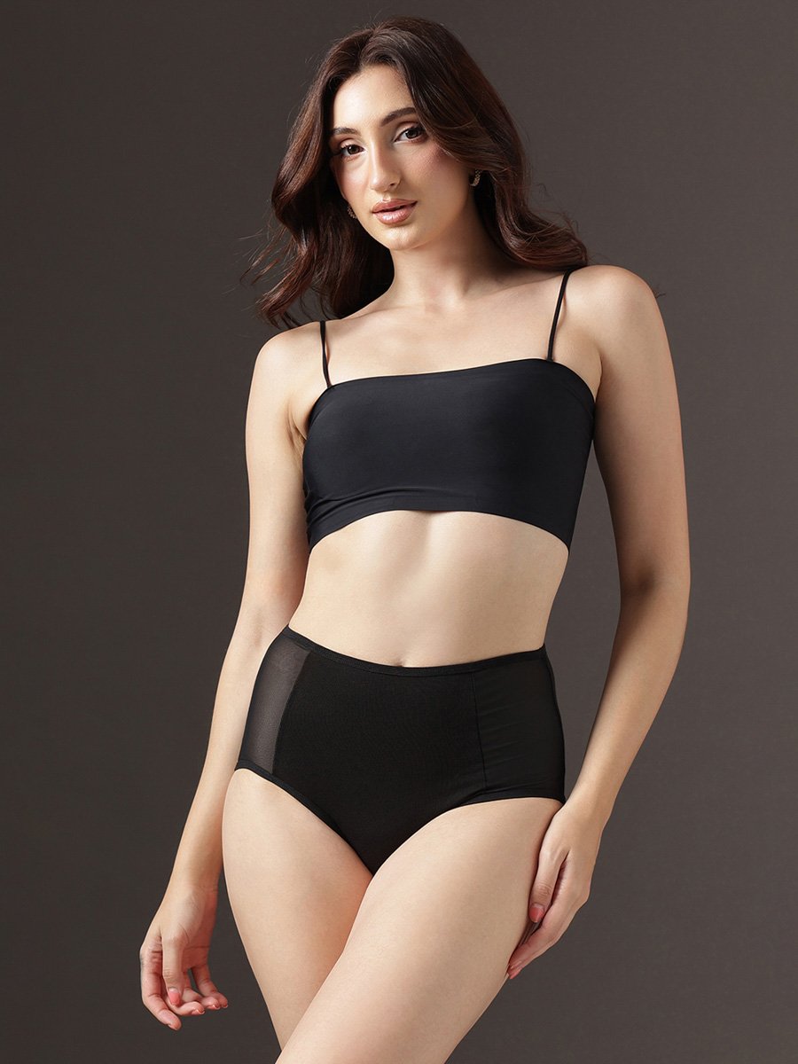 High Waist Hipster Panty with Powernet Panels - Cotton