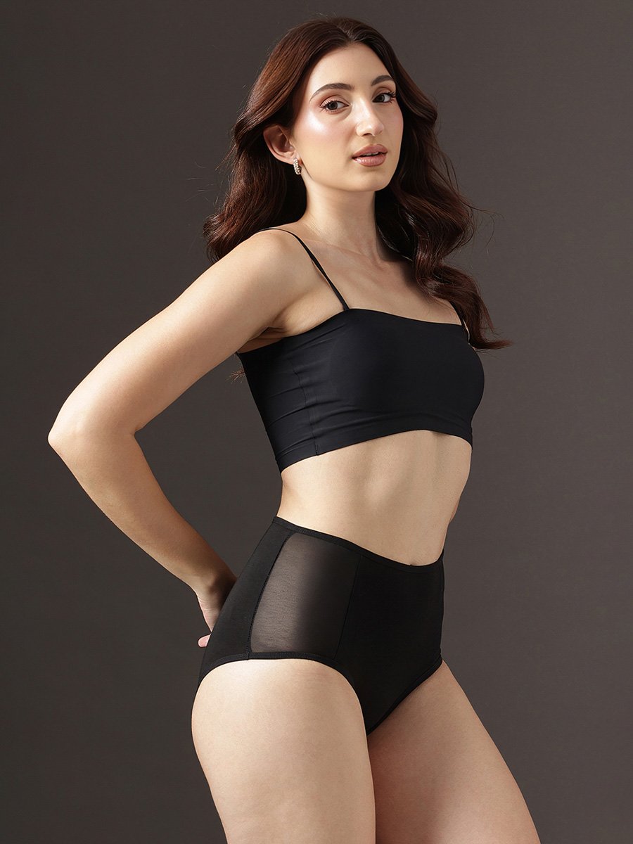 High Waist Hipster Panty with Powernet Panels - Cotton