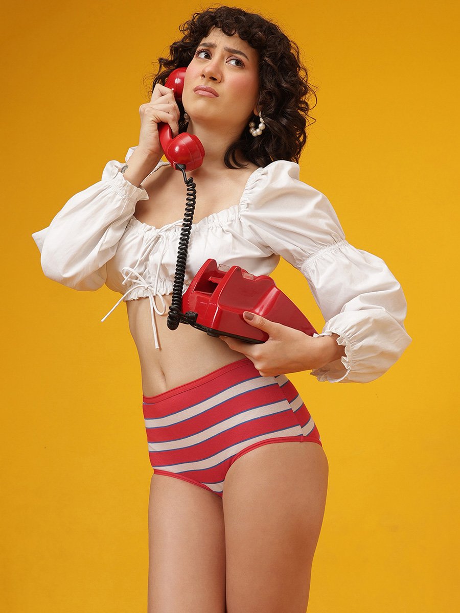 Retro Striped High Waist Hipster - Cotton