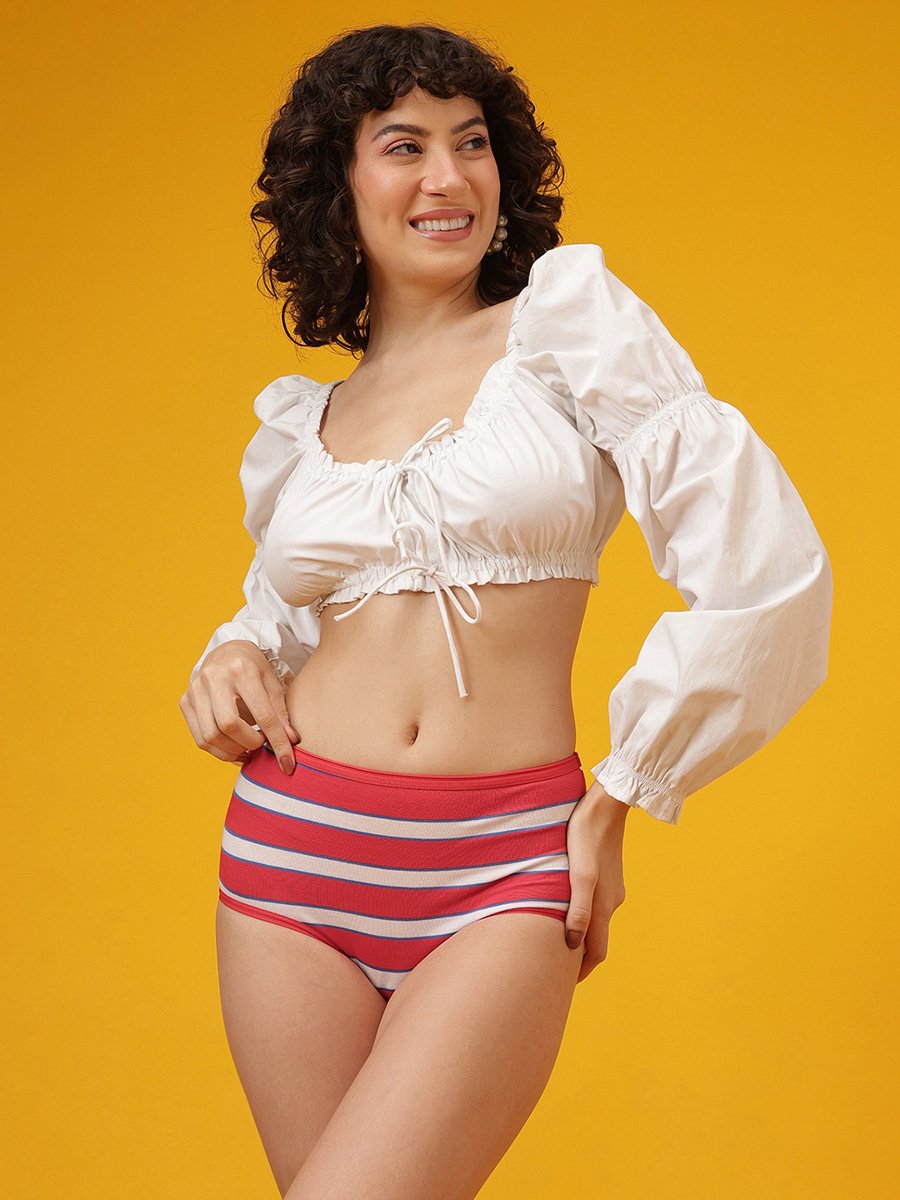 Retro Striped High Waist Hipster - Cotton