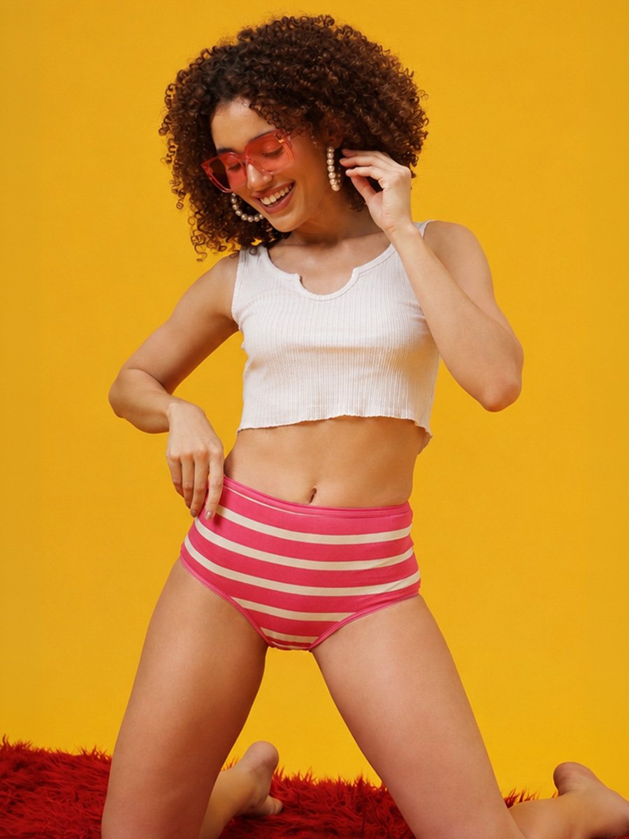 Retro Striped High Waist Hipster - Cotton