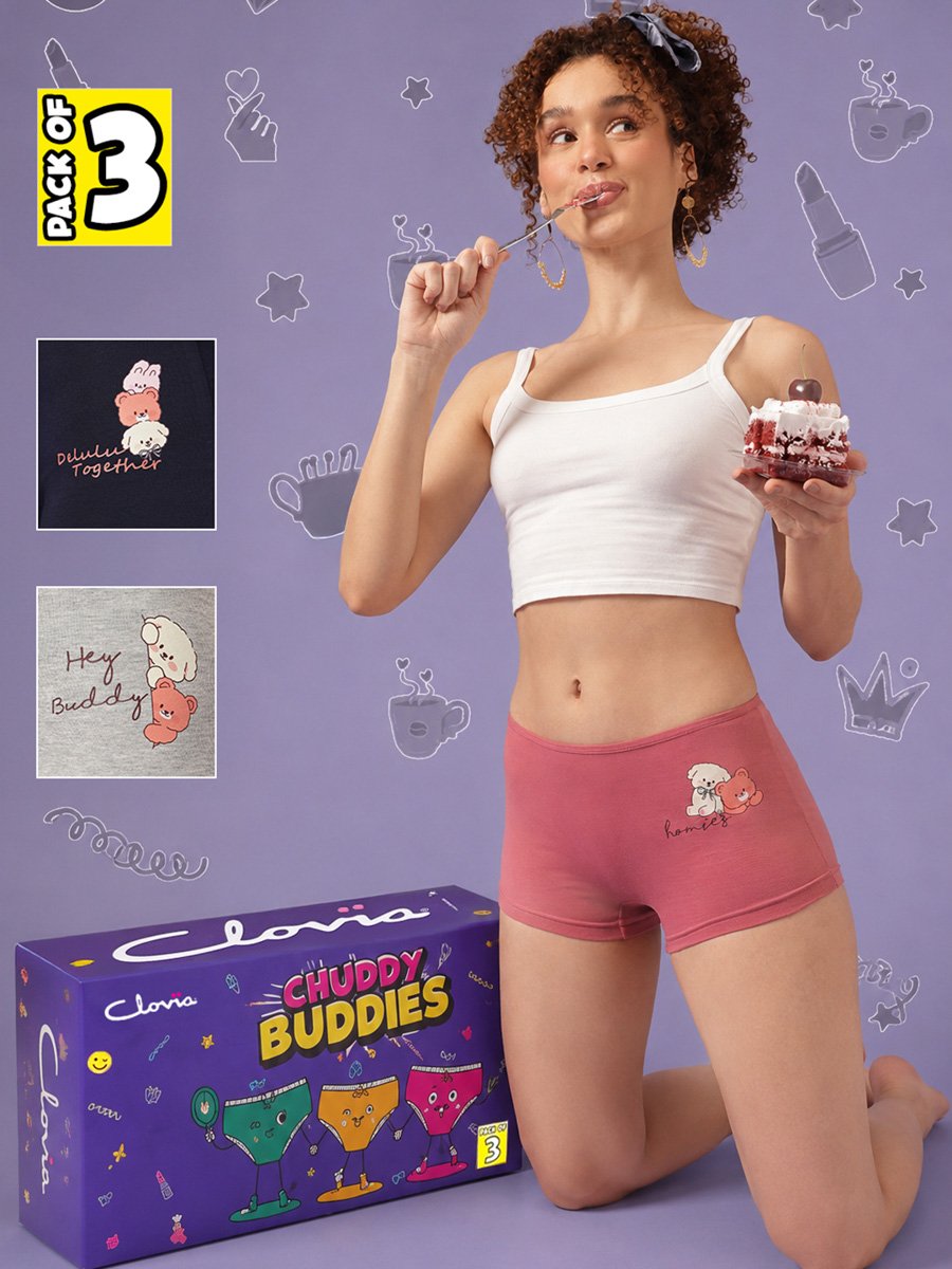 Pack of 3 - Mid Waist Boyshorts - Cotton