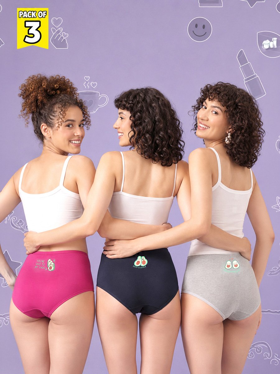 Pack of 3 - Printed High Waist Hipsters
