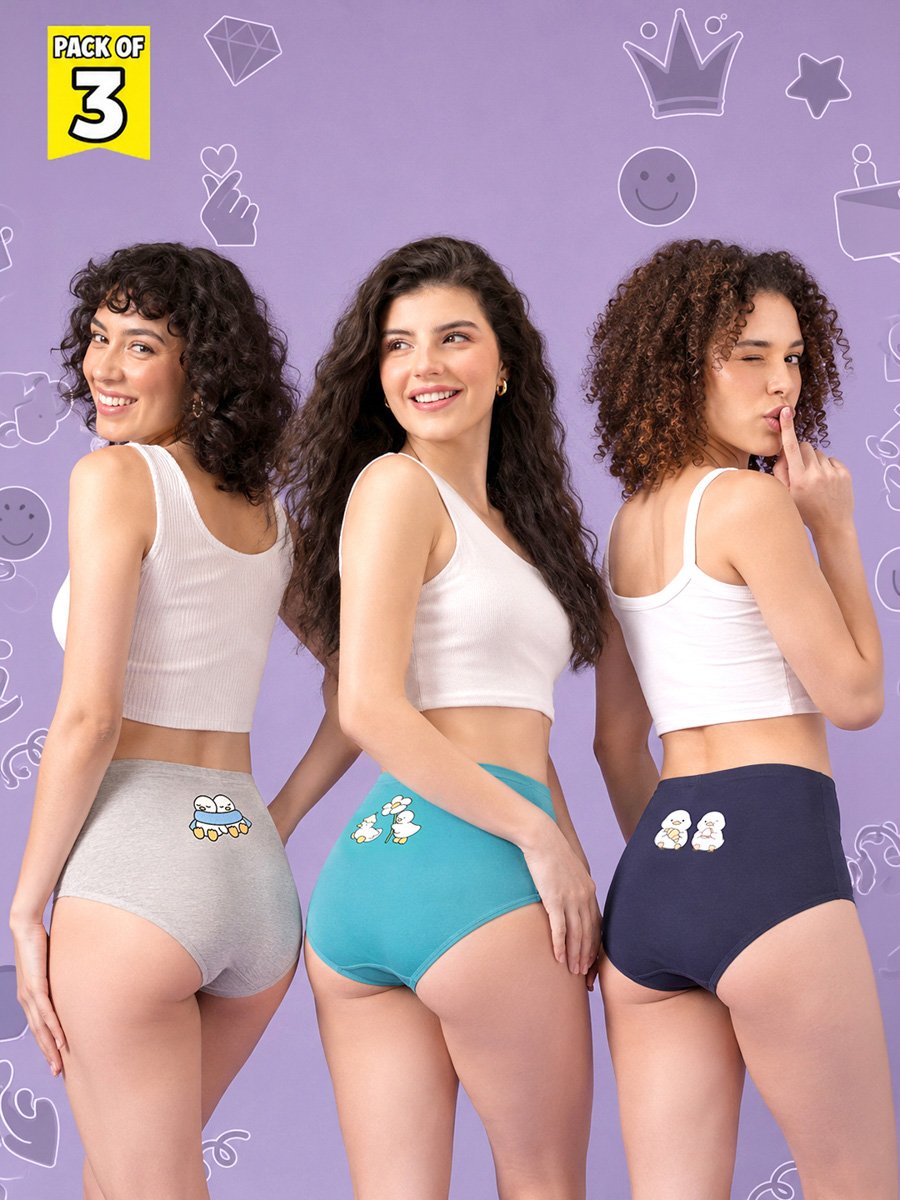 Pack of 3 -High Waist Hipsters - Cotton
