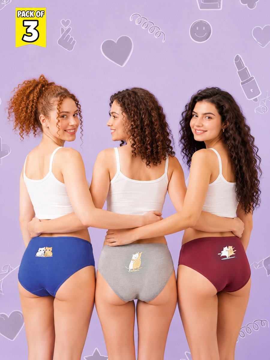 Pack of 3 - Mid Waist Hipsters - Cotton
