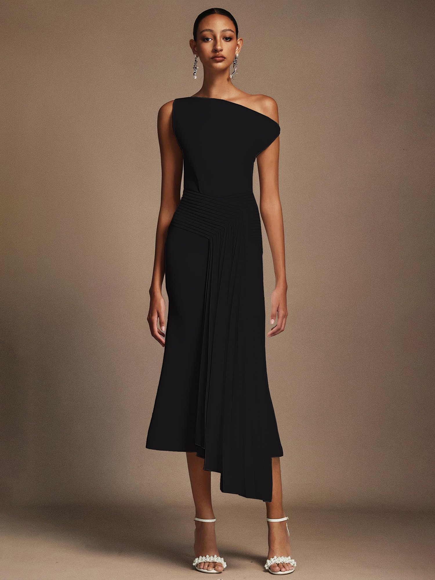Black Asymmetric Midi Dress