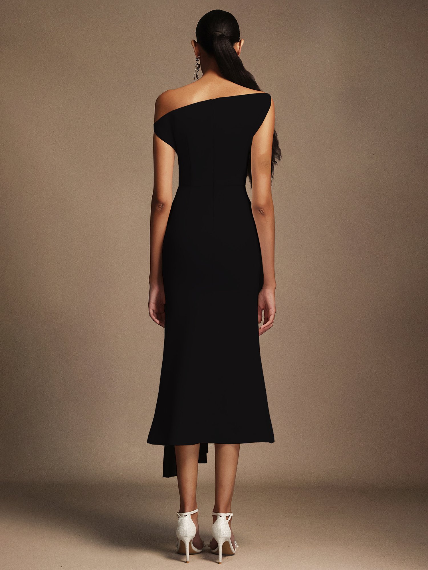 Black Asymmetric Midi Dress