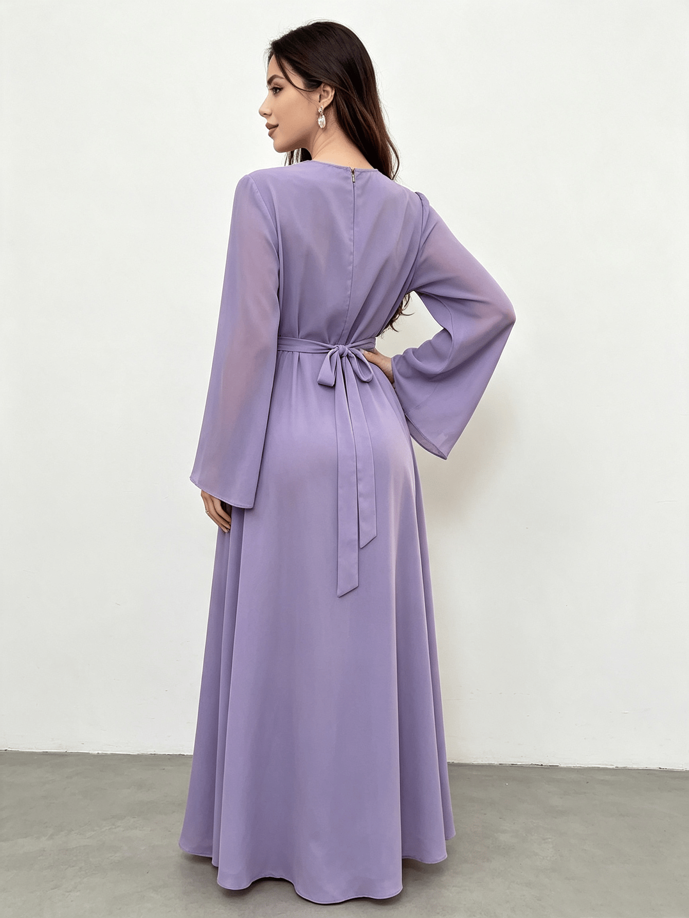 Purple Embroidered Butterfly Abaya with Belt