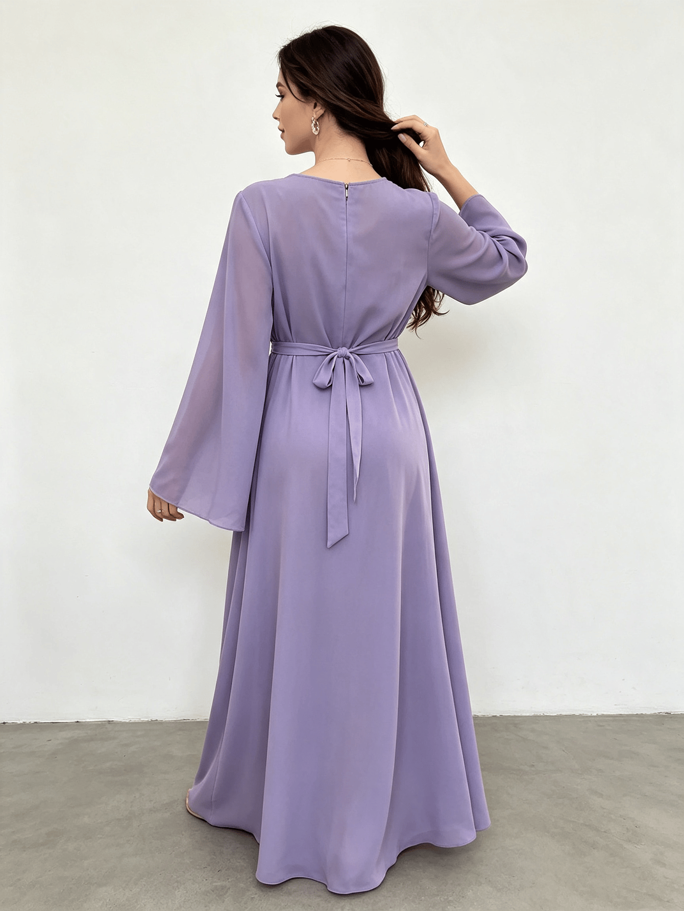 Purple Embroidered Butterfly Abaya with Belt