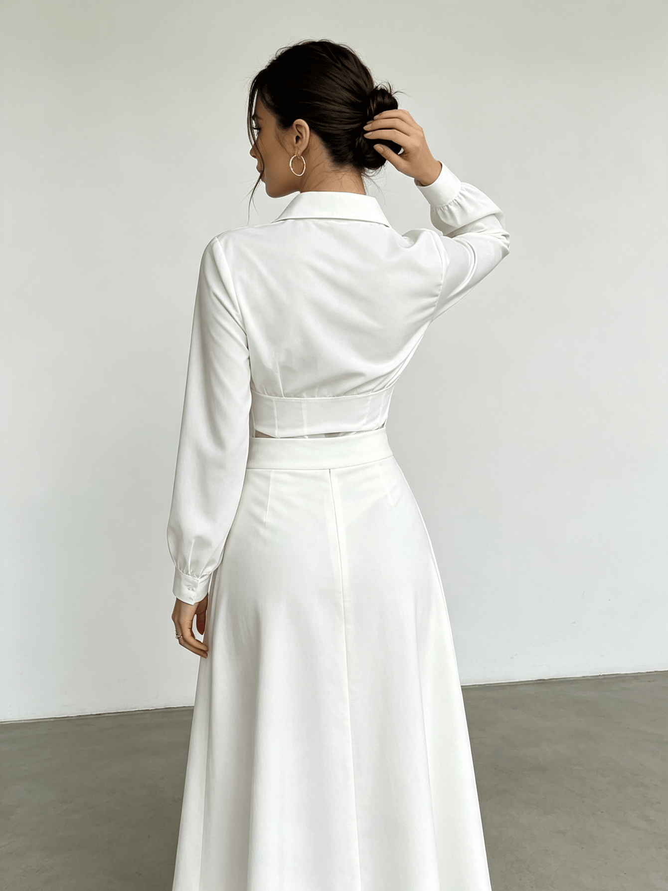 White Regular Fit Shirred Waist Peplum Shirt