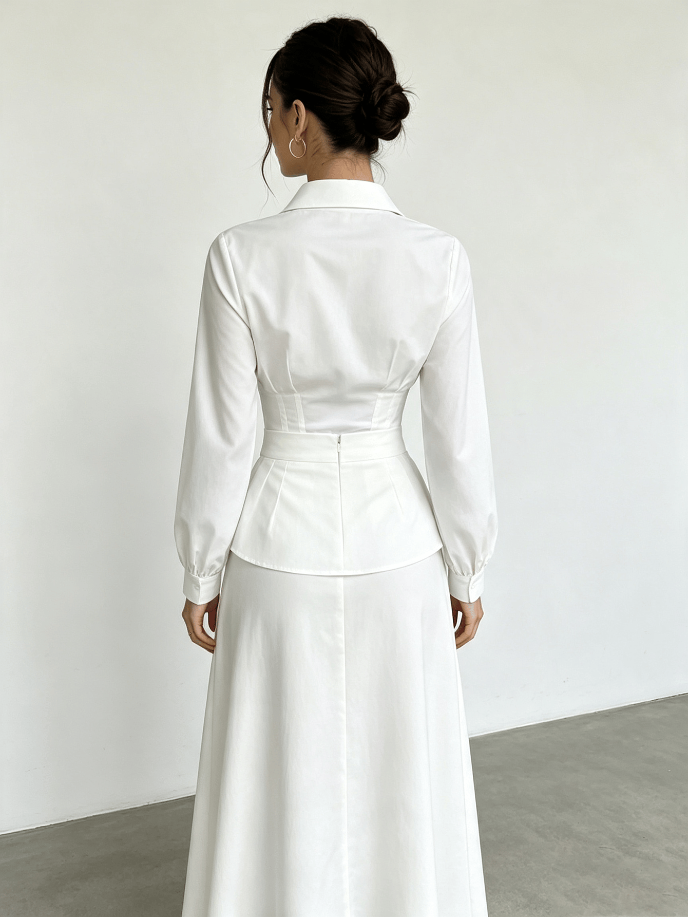 White Regular Fit Shirred Waist Peplum Shirt