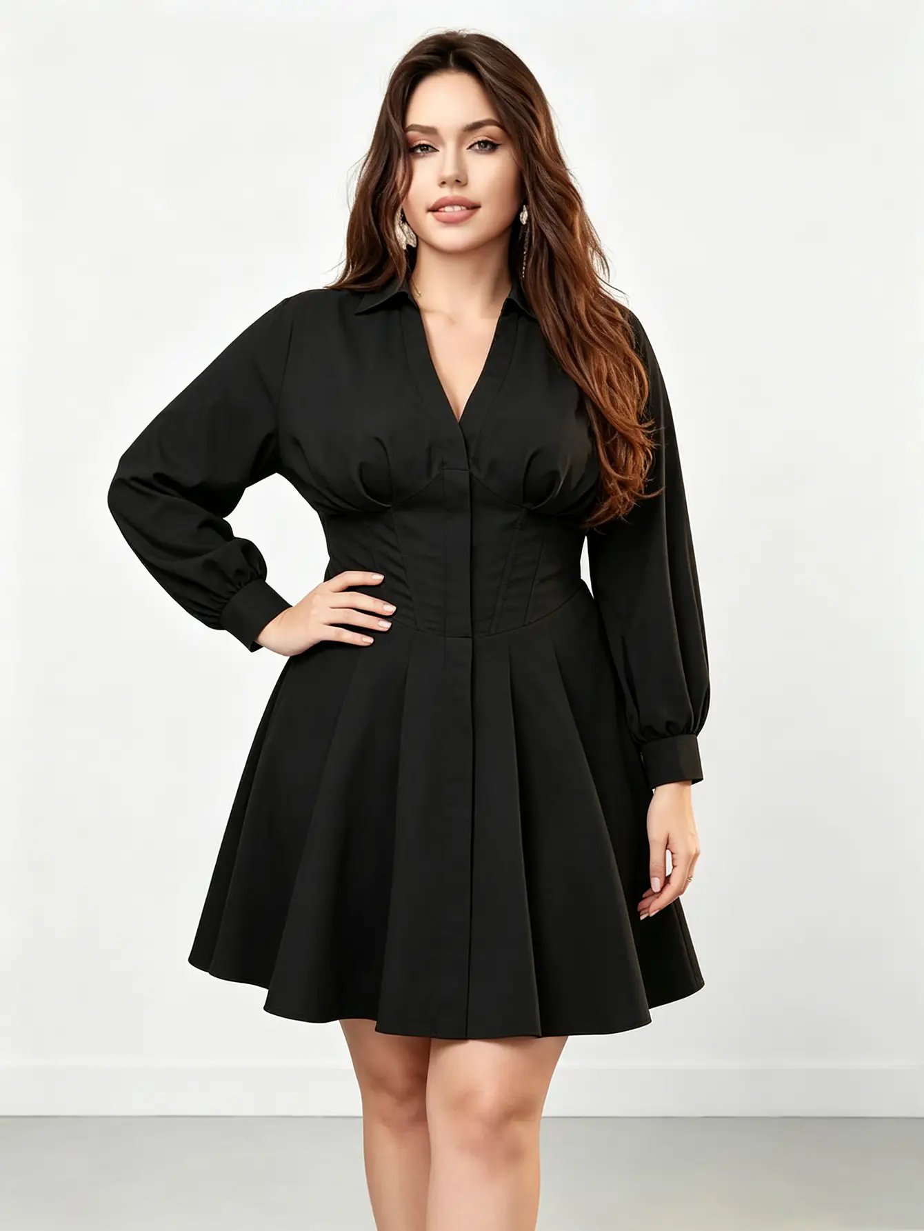 Plus Size Black A-Line Mini Dress with Corset Waist