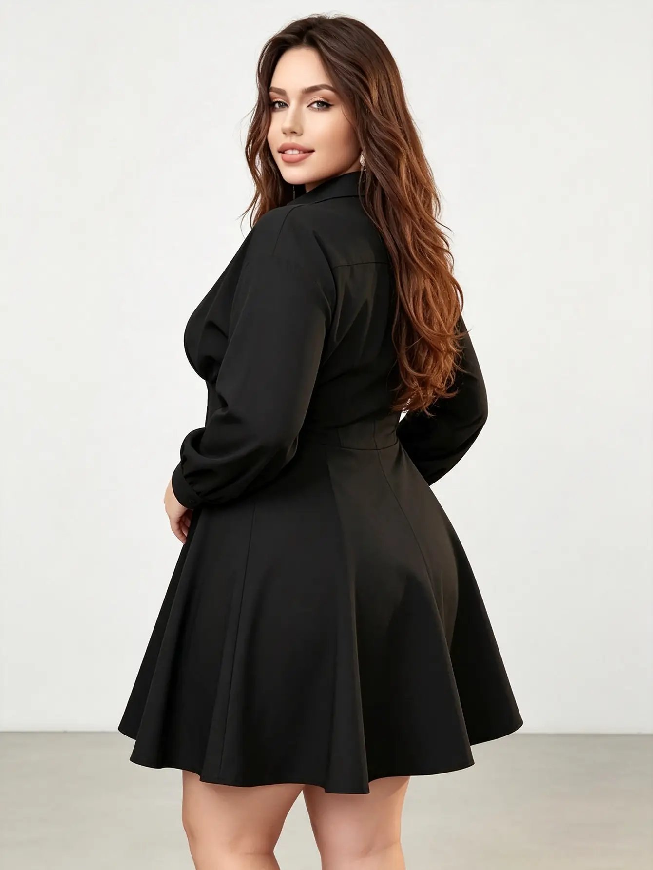 Plus Size Black A-Line Mini Dress with Corset Waist