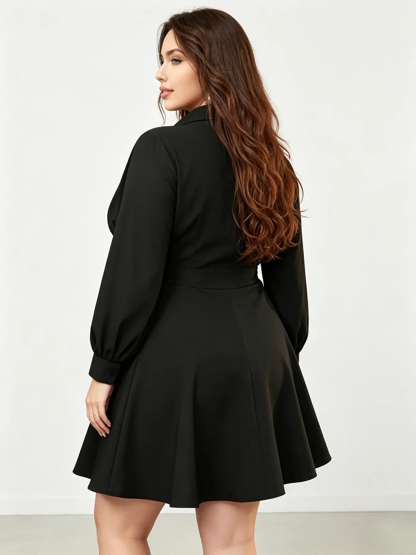 Plus Size Black A-Line Mini Dress with Corset Waist