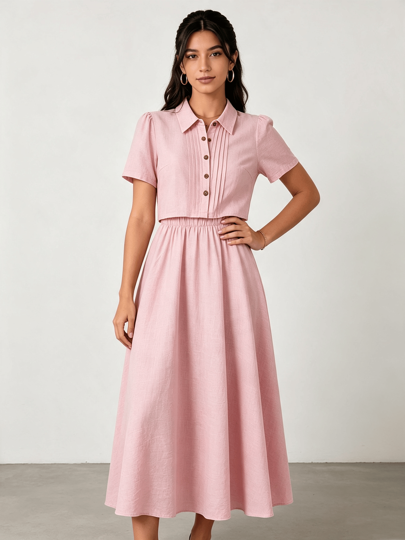 Light Pink Crop Top and Midi Skirt Co-Ord Set