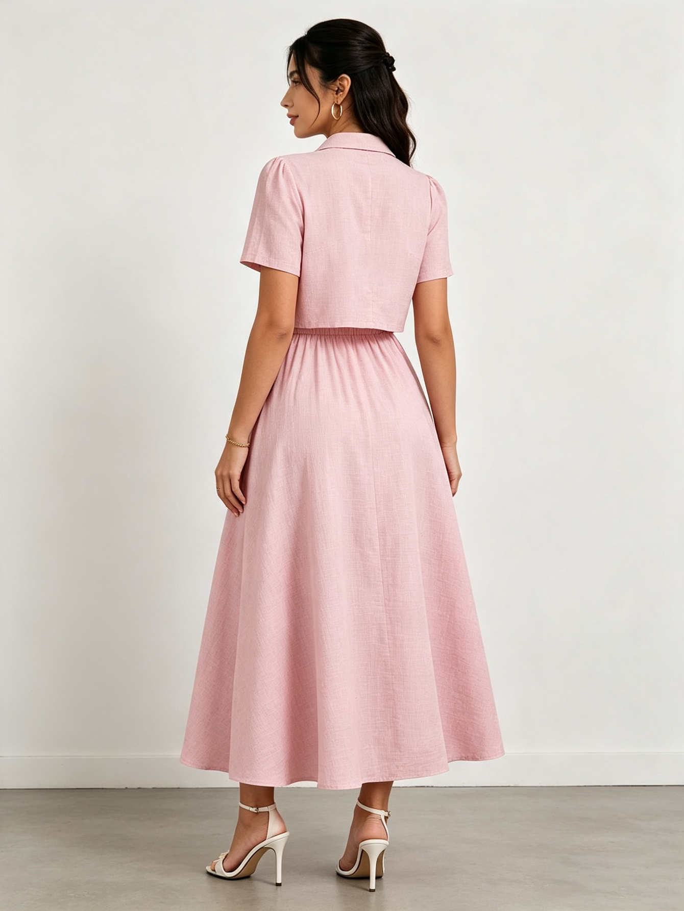 Light Pink Crop Top and Midi Skirt Co-Ord Set