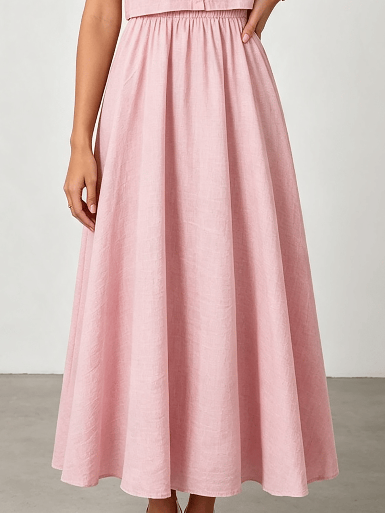 Light Pink Crop Top and Midi Skirt Co-Ord Set